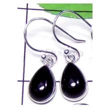 Black Onyx Plain Silver Bejel Earring-IBE006